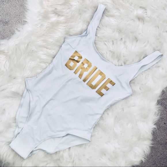 Sexy White Gold One Piece BRIDE Swimsuit Small - Picture 7 of 10